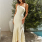 Champagne Chat One Shoulder Maxi Dress Yellow OMFORT