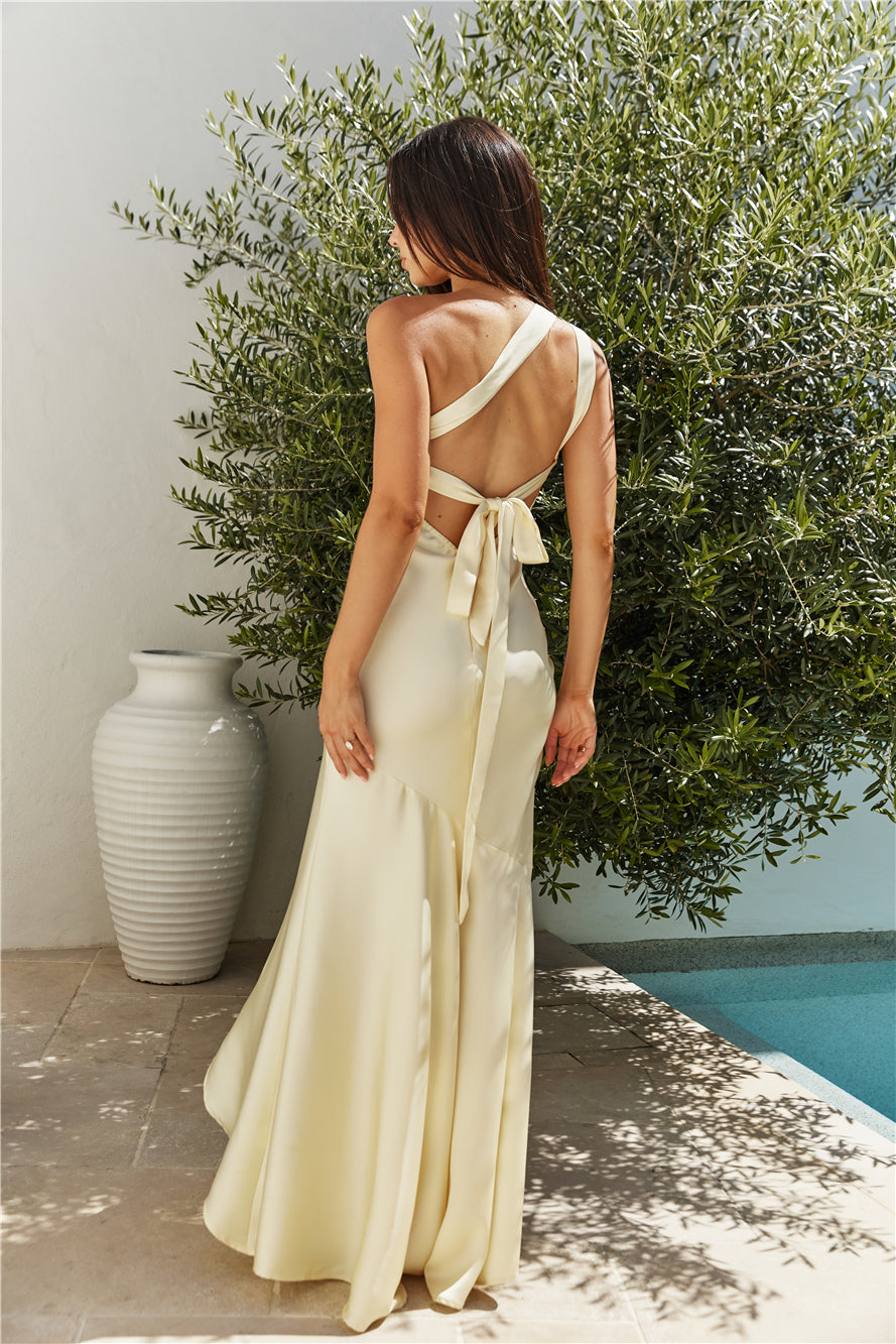 Champagne Chat One Shoulder Maxi Dress Yellow OMFORT