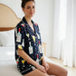 Black Champagne Print Short Pajamas Set OMFORT