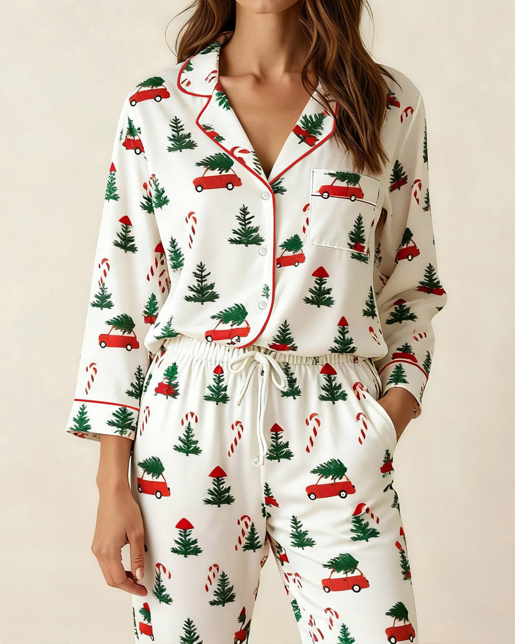 Christmas Tree Car Print Pajamas Set OMFORT