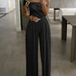 Cold Shoulder Ruched Buckle Wide Leg Jumpsuit Omfort