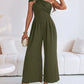 Cold Shoulder Ruched Buckle Wide Leg Jumpsuit Omfort