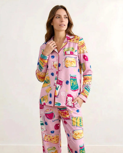 Sweet Jams Print Satin Pajama Set OMFORT