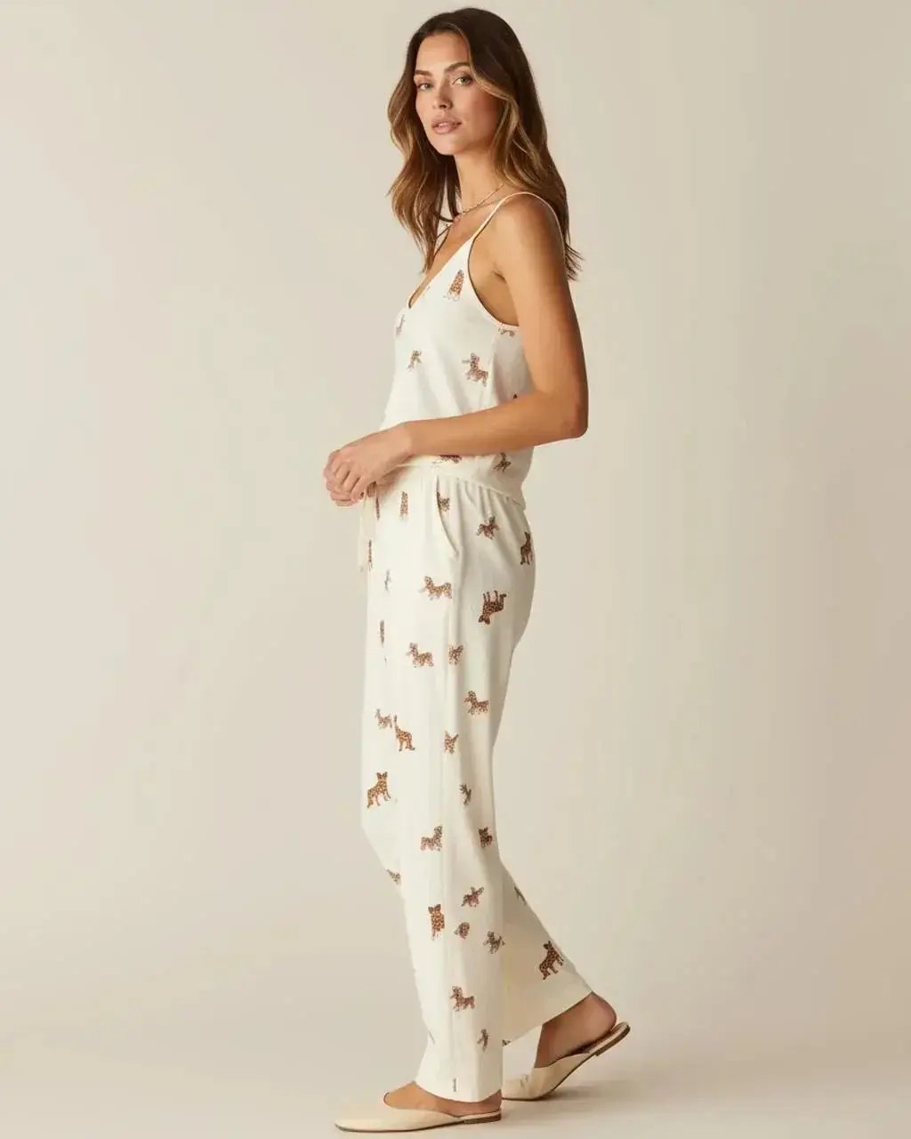 V-Neck Leopard Print Cami Pajama Set OMFORT