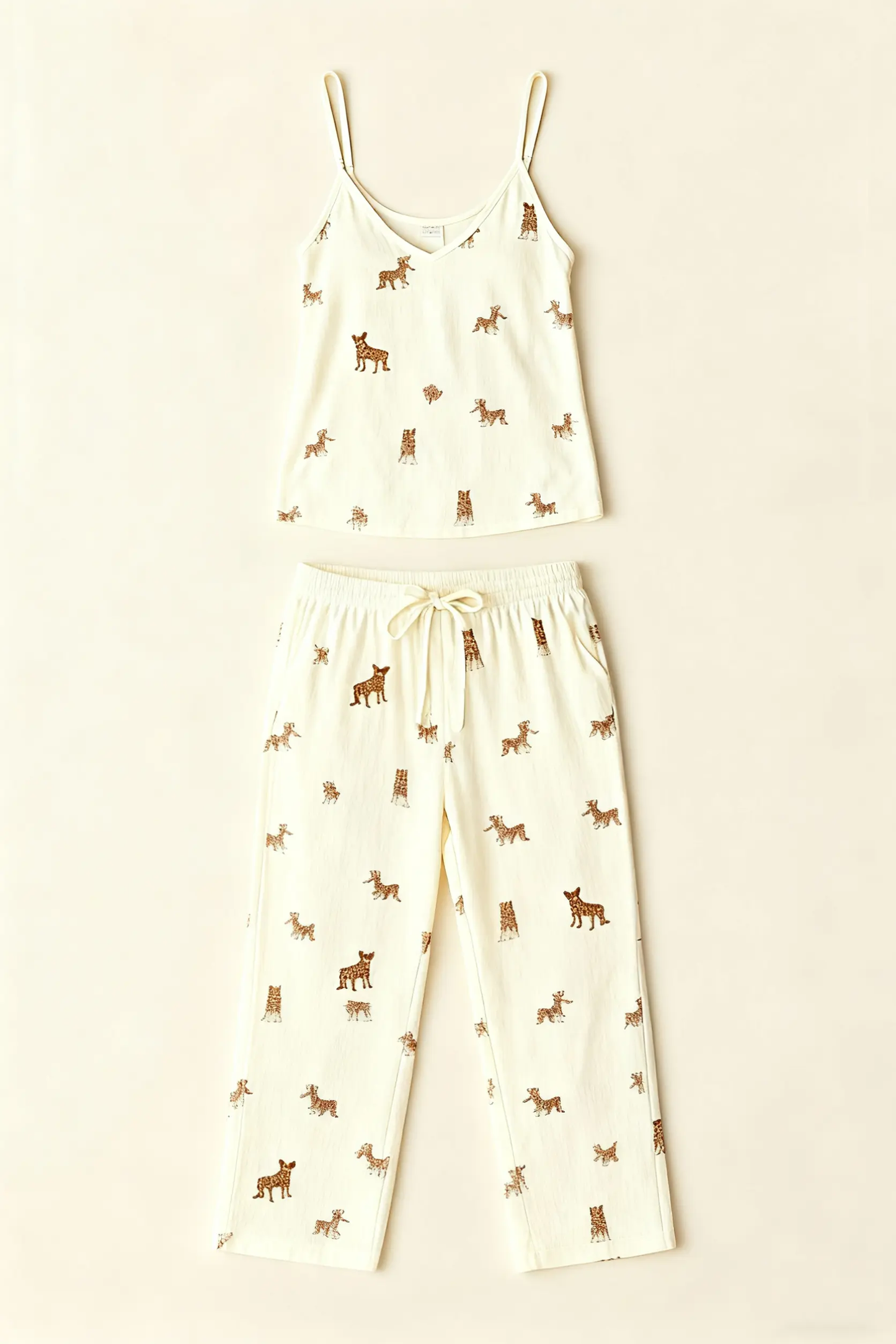 V-Neck Leopard Print Cami Pajama Set OMFORT