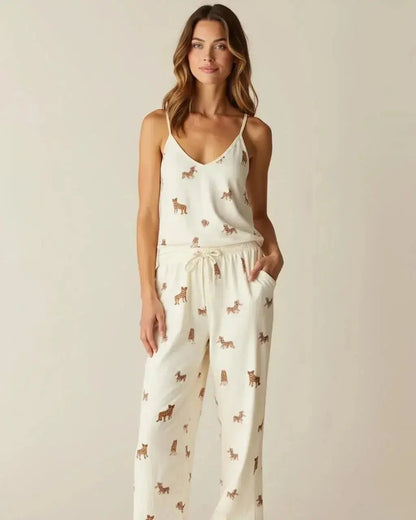 V-Neck Leopard Print Cami Pajama Set OMFORT