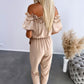 Frill Trim Off Shoulder Short Sleeve Tie Waist Overalls Casual Textured Jumpsuit Omfort