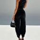 2 Pieces Outfits Sleeveless High Neck Cargo Pockets Design Top And Casual Cuffed Long Pants Set Omfort