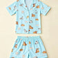 Fresh Light Blue Cat Print Pajama Set OMFORT