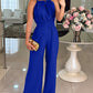 Halter Sleeveless Lace-up Jumpsuit Casual Waist Ruched Loose Fit Romper OMFORT