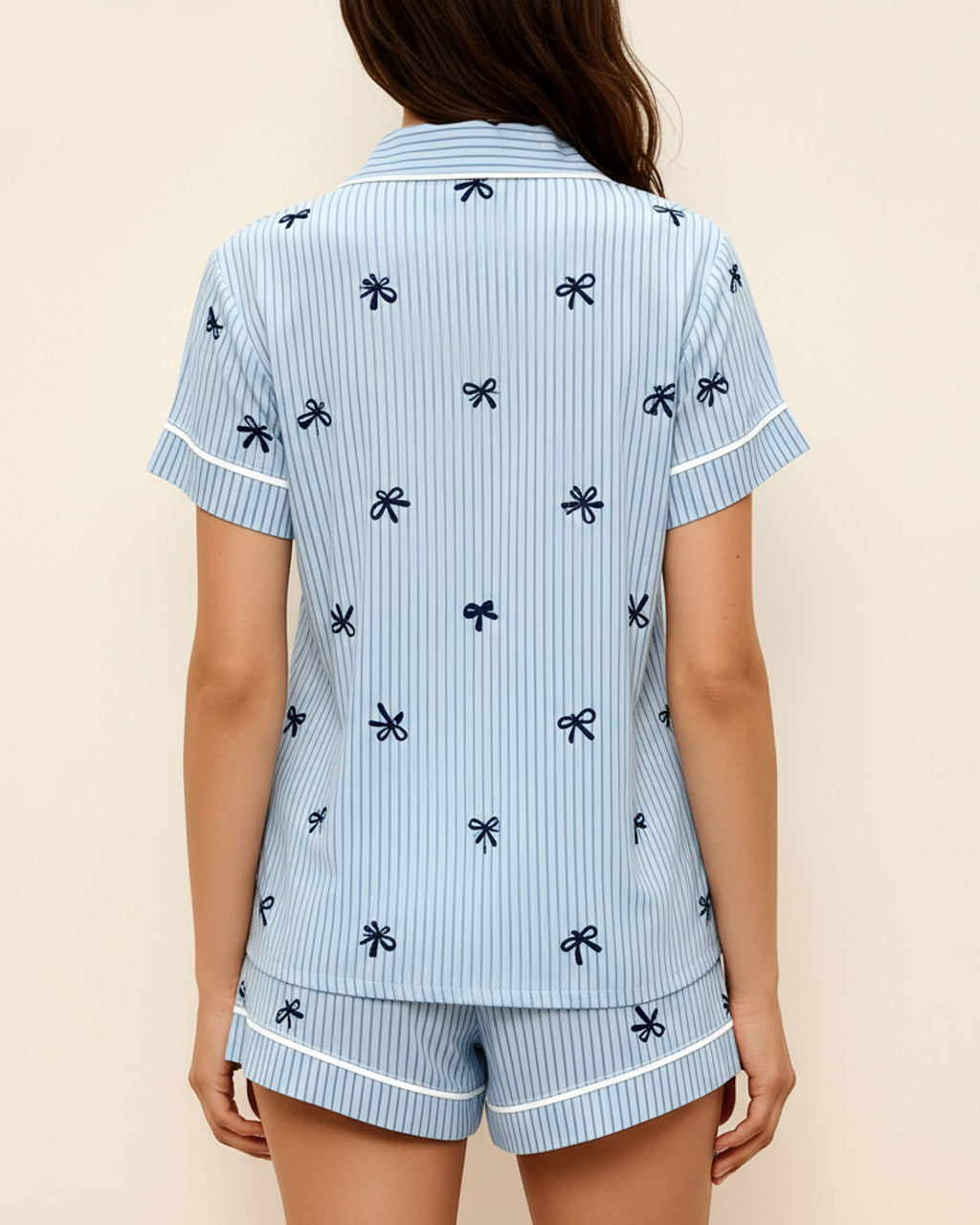 Stripe Bow Print Pajama Set OMFORT