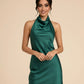 SOLACE  Dark Green Cowl Neck Satin Slim Fit Mini Dress?