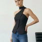 SOLACE  Black Asymmetrical One Shoulder Neck Tie Blouse?