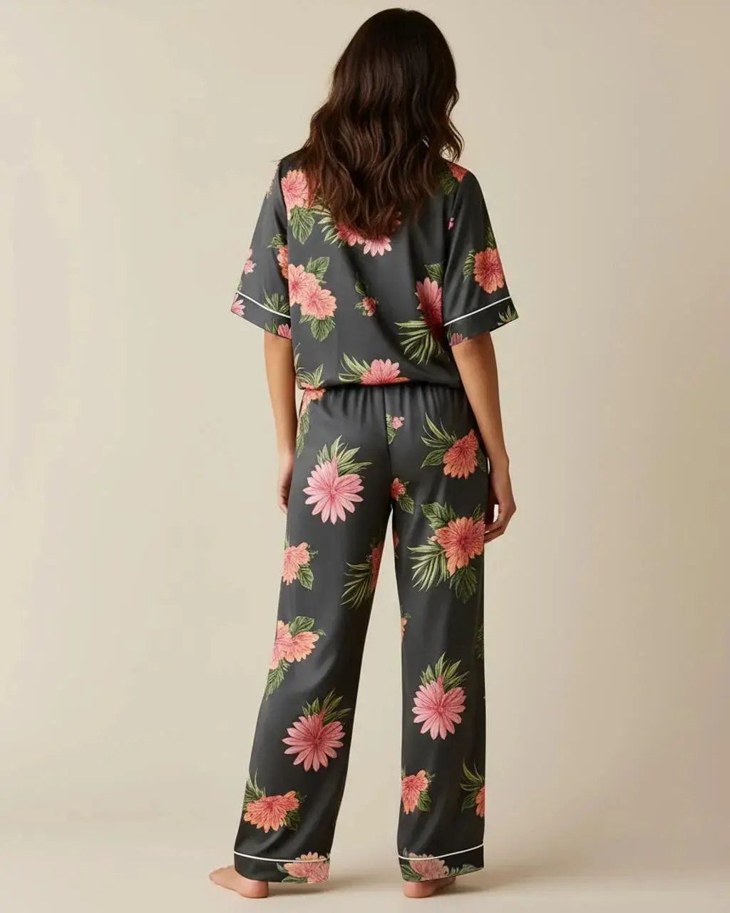 Floral Print Lapel Pajama Set OMFORT