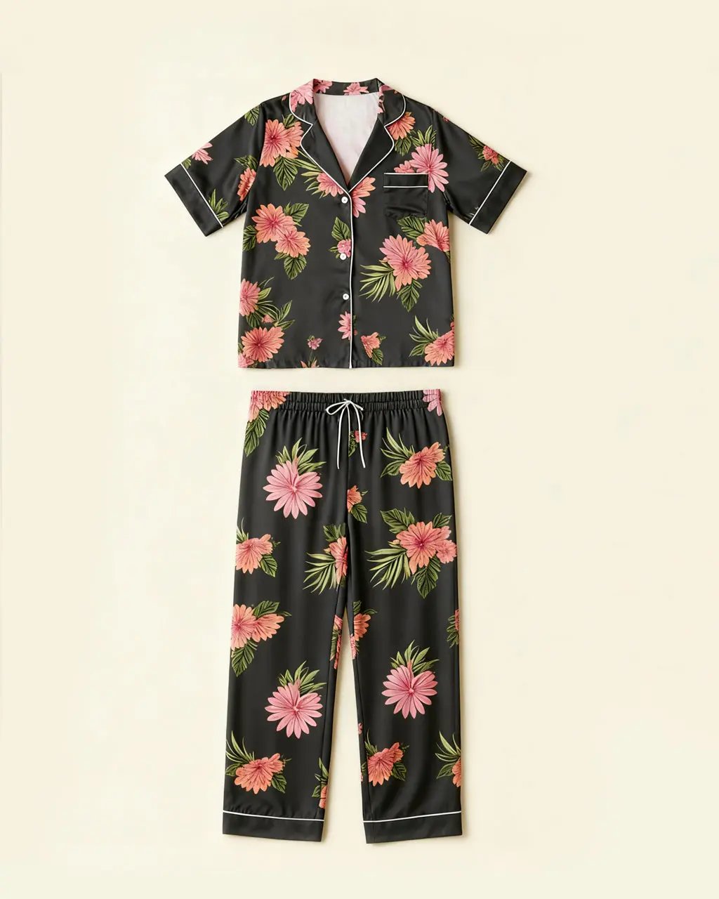 Floral Print Lapel Pajama Set OMFORT