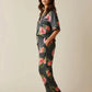 Floral Print Lapel Pajama Set OMFORT