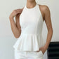 SOLACE  White Halter Neck Peplum Blouse?