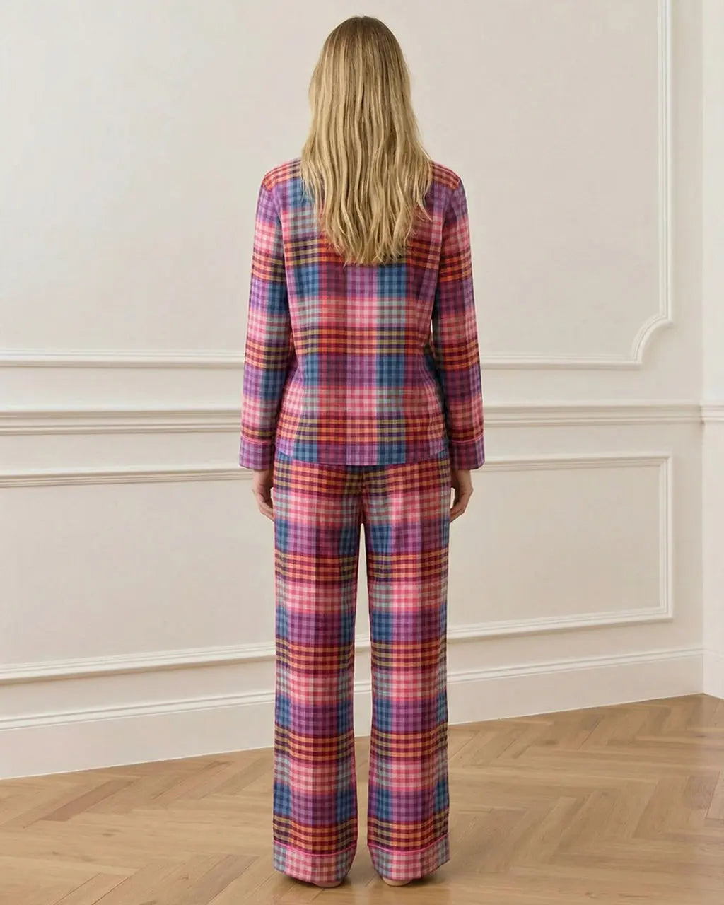 Rainbow Plaid Print Pajama Set OMFORT