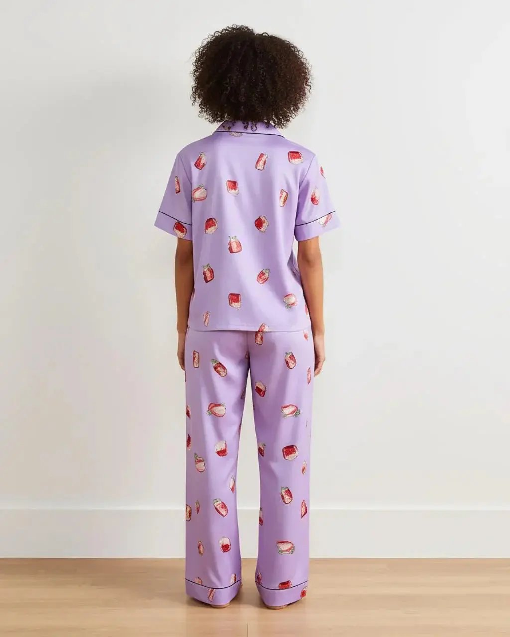 Strawberry Print Satin Pajama Set OMFORT