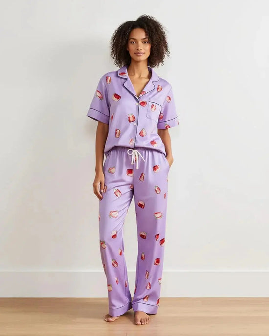 Strawberry Print Satin Pajama Set OMFORT