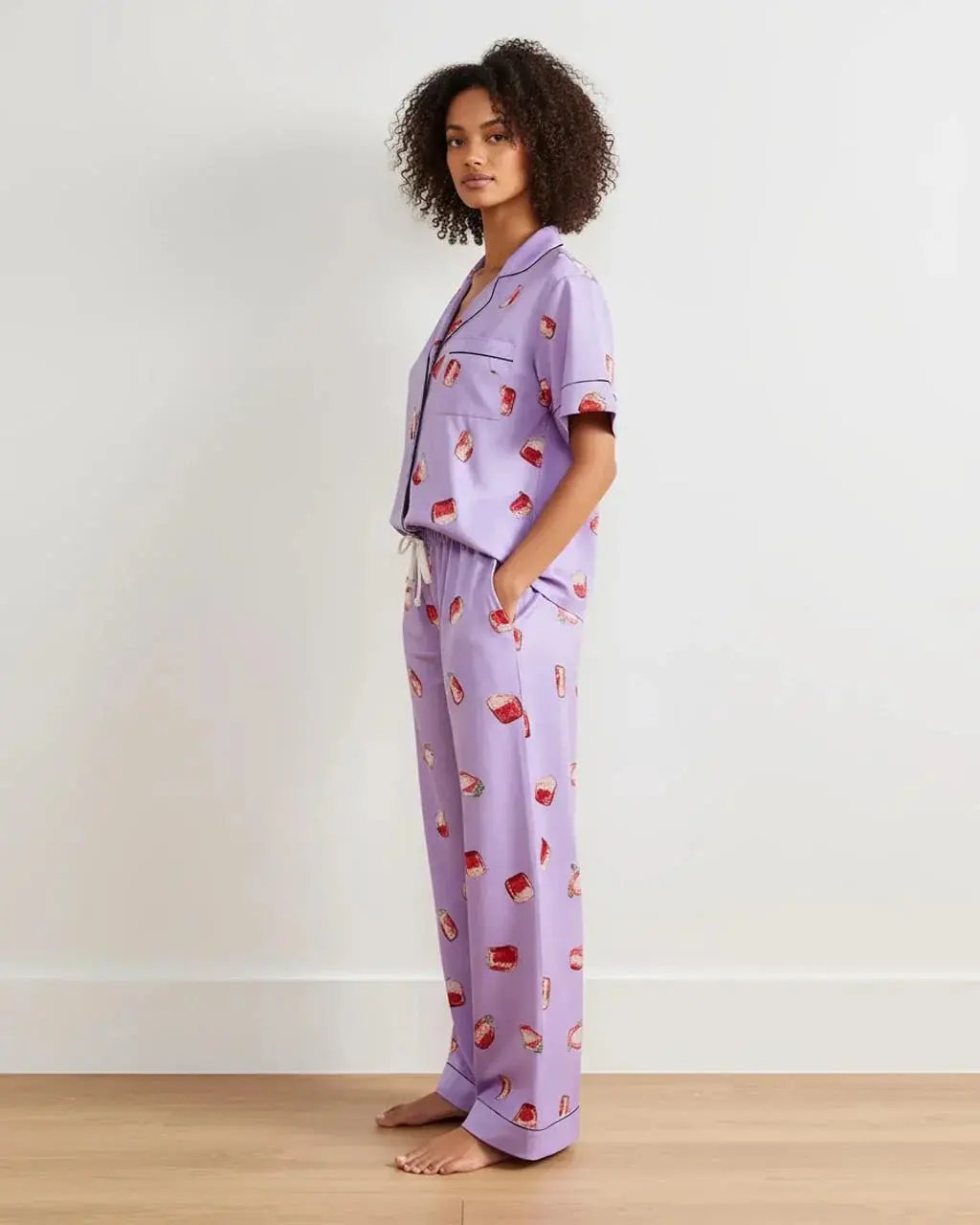 Strawberry Print Satin Pajama Set OMFORT