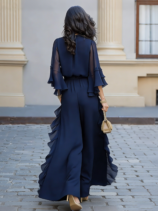 Navy Blue Chiffon Ruffle Set omfort