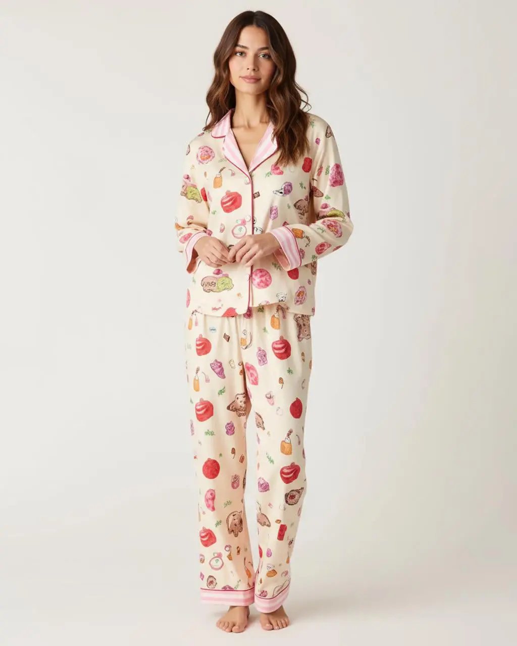 Sweet Print Casual Lapel Pajama Set OMFORT