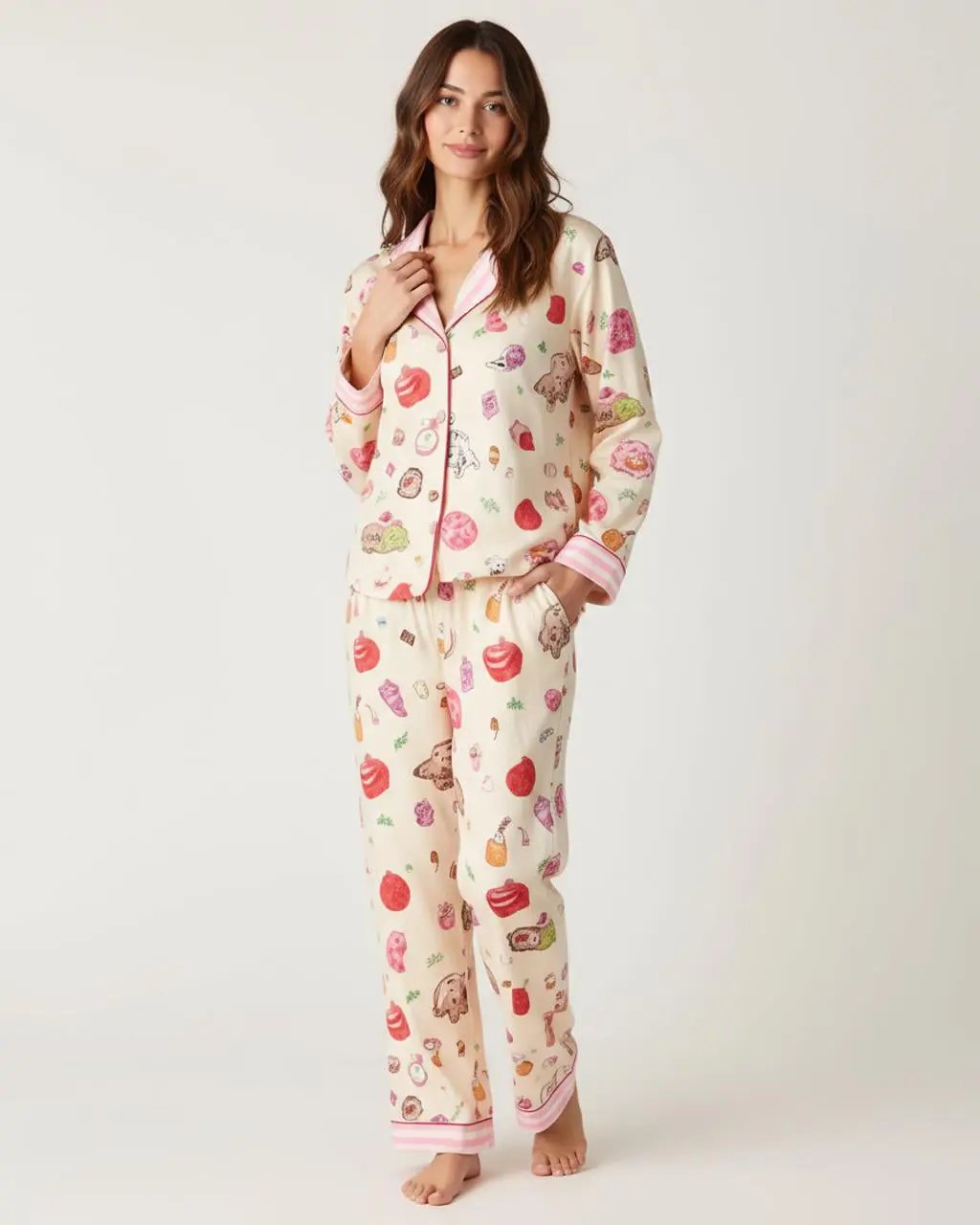 Sweet Print Casual Lapel Pajama Set OMFORT