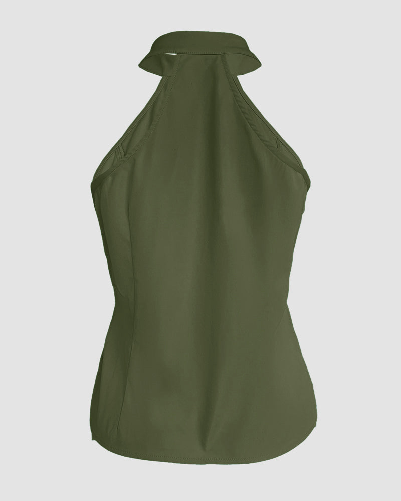 2 Pieces Outfits Sleeveless High Neck Cargo Pockets Design Top And Casual Cuffed Long Pants Set Omfort