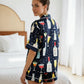 Black Champagne Print Short Pajamas Set OMFORT