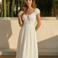 SOLACE  White Square Neck Puff Sleeve Smocked Waist Midi Dress?