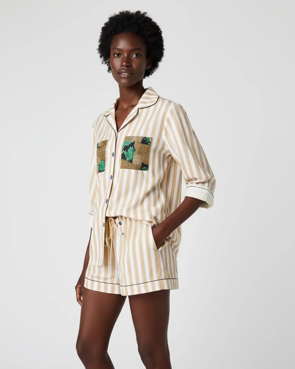 Patchwork Panther Print Striped Pajamas OMFORT