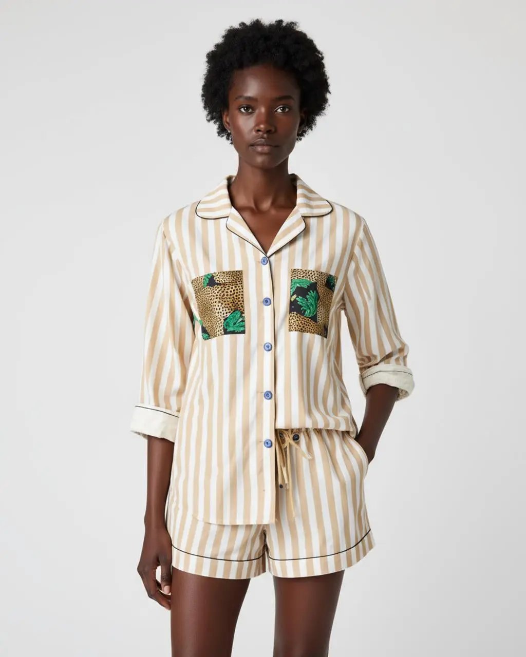 Patchwork Panther Print Striped Pajamas OMFORT