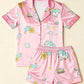Dreamy Unicorn Print Pink Ice Silk Pajama Set OMFORT