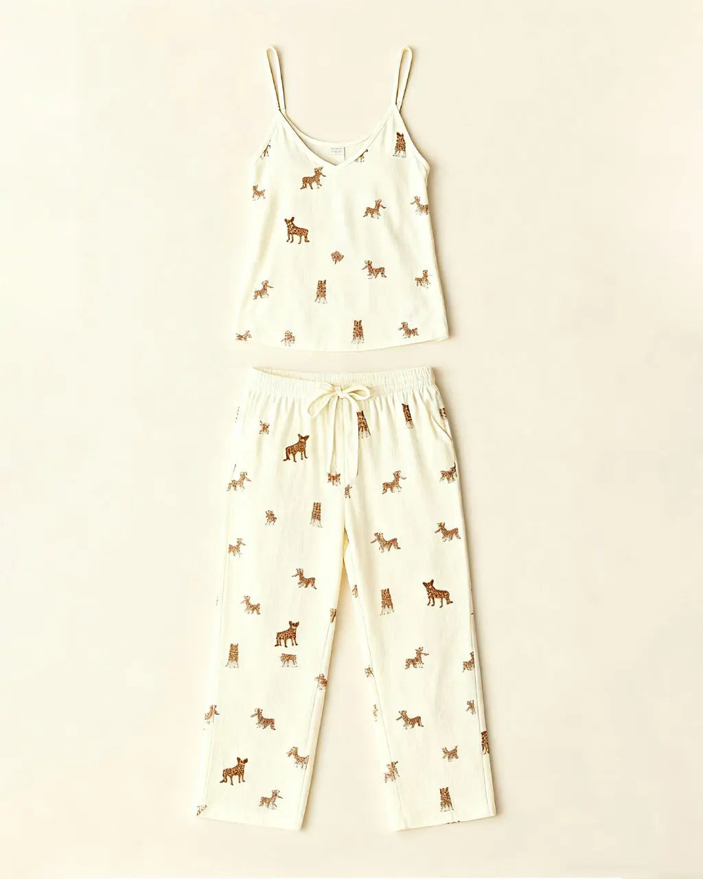 V-Neck Leopard Print Cami Pajama Set OMFORT