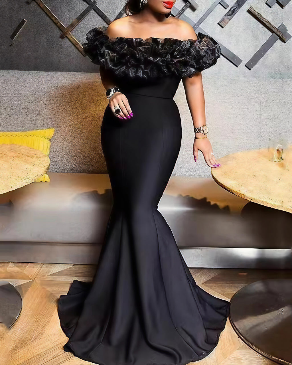 Fashion Sexy Solid Patchwork Backless Off the Shoulder Evening Dress omfort