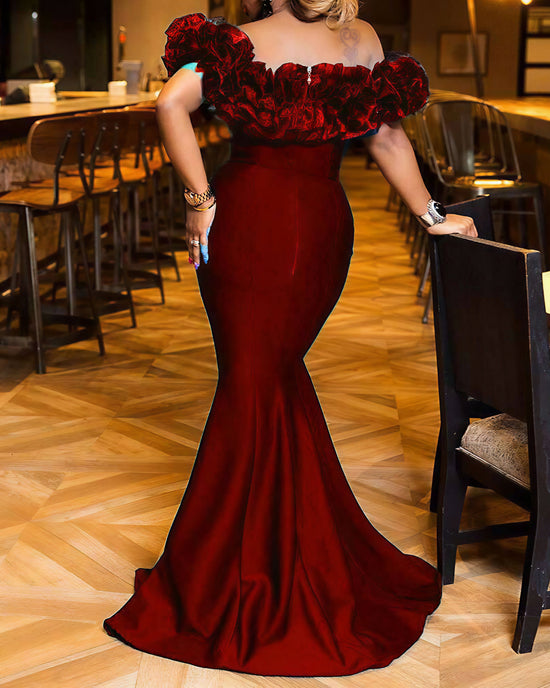 Fashion Sexy Solid Patchwork Backless Off the Shoulder Evening Dress omfort