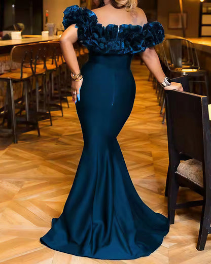 Fashion Sexy Solid Patchwork Backless Off the Shoulder Evening Dress omfort