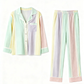 Striped Contrast-Color Long Pajama Set OMFORT
