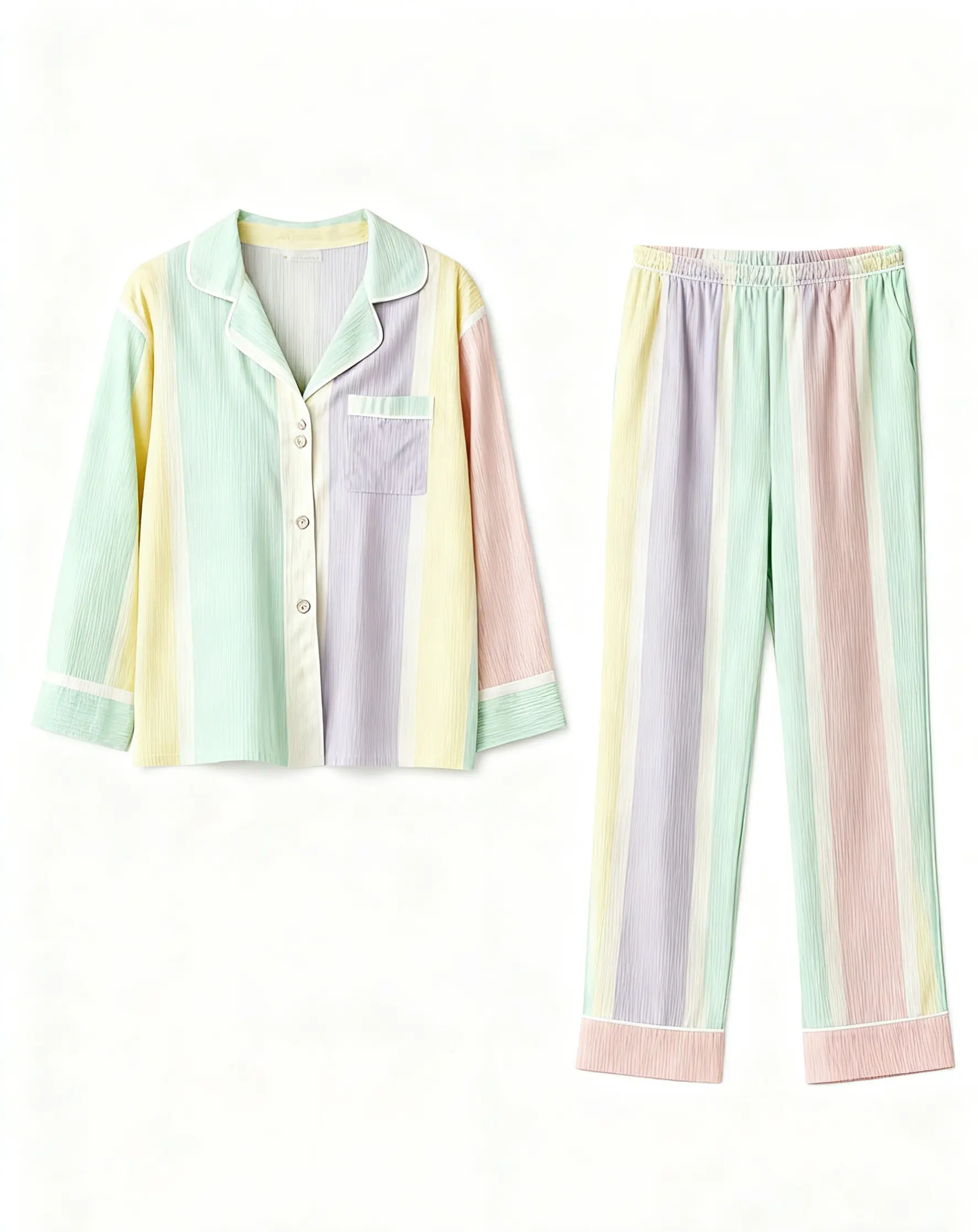 Striped Contrast-Color Long Pajama Set OMFORT