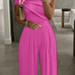 Cold Shoulder Ruched Buckle Wide Leg Jumpsuit Omfort