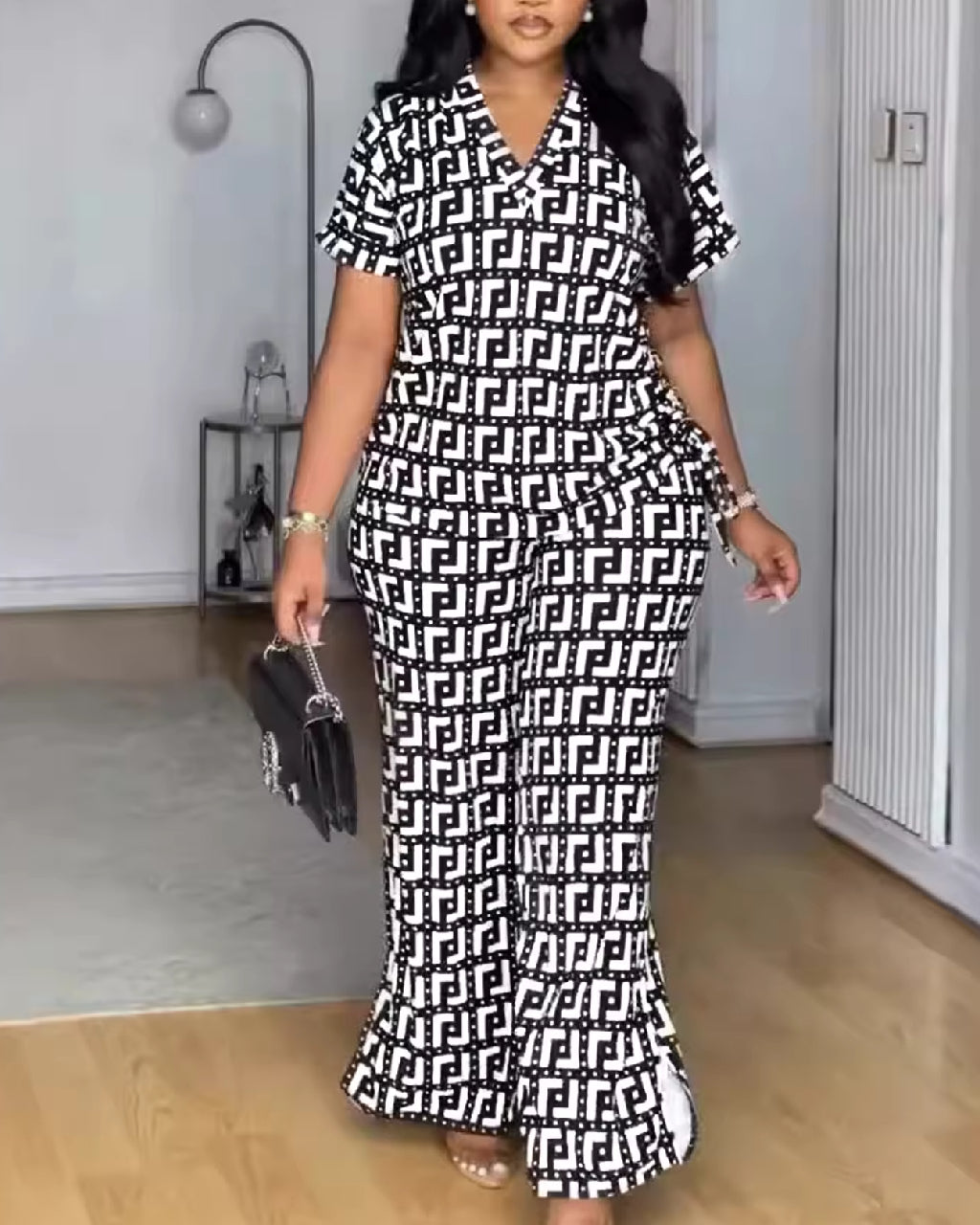 Casual Street Daily Vacation Print Slit V Neck Short Sleeve Two Pieces omfort