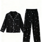 Black Star-Print Lapel Pajama Set OMFORT