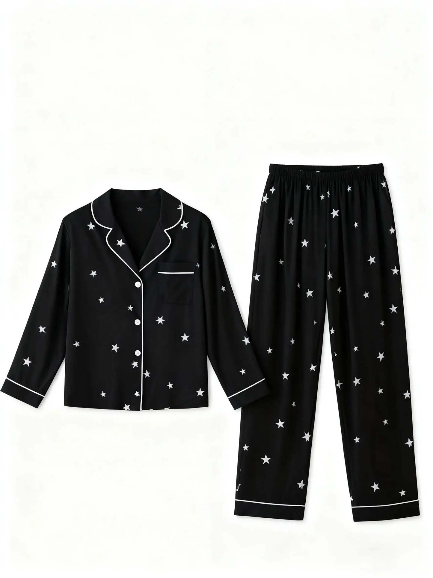 Black Star-Print Lapel Pajama Set OMFORT