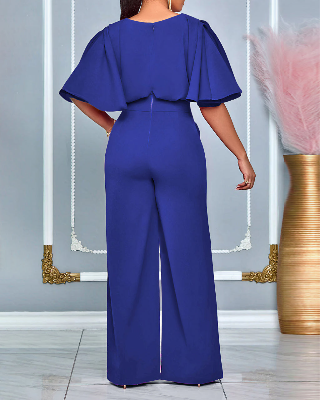 Casual Daily Solid Color Patchwork Slit Oblique Collar Regular Jumpsuits omfort