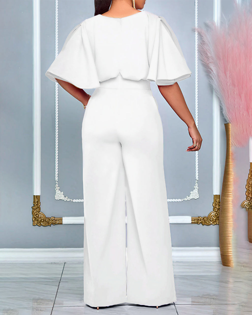 Casual Daily Solid Color Patchwork Slit Oblique Collar Regular Jumpsuits omfort