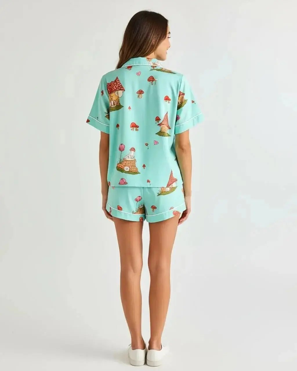 Lapel Mushroom Print Pajama Set OMFORT