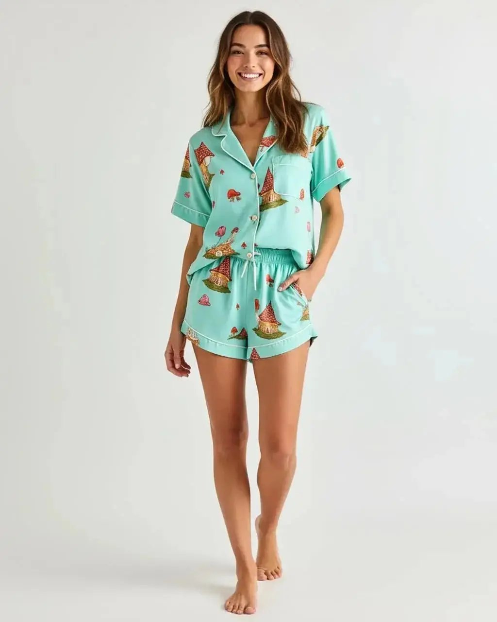 Lapel Mushroom Print Pajama Set OMFORT
