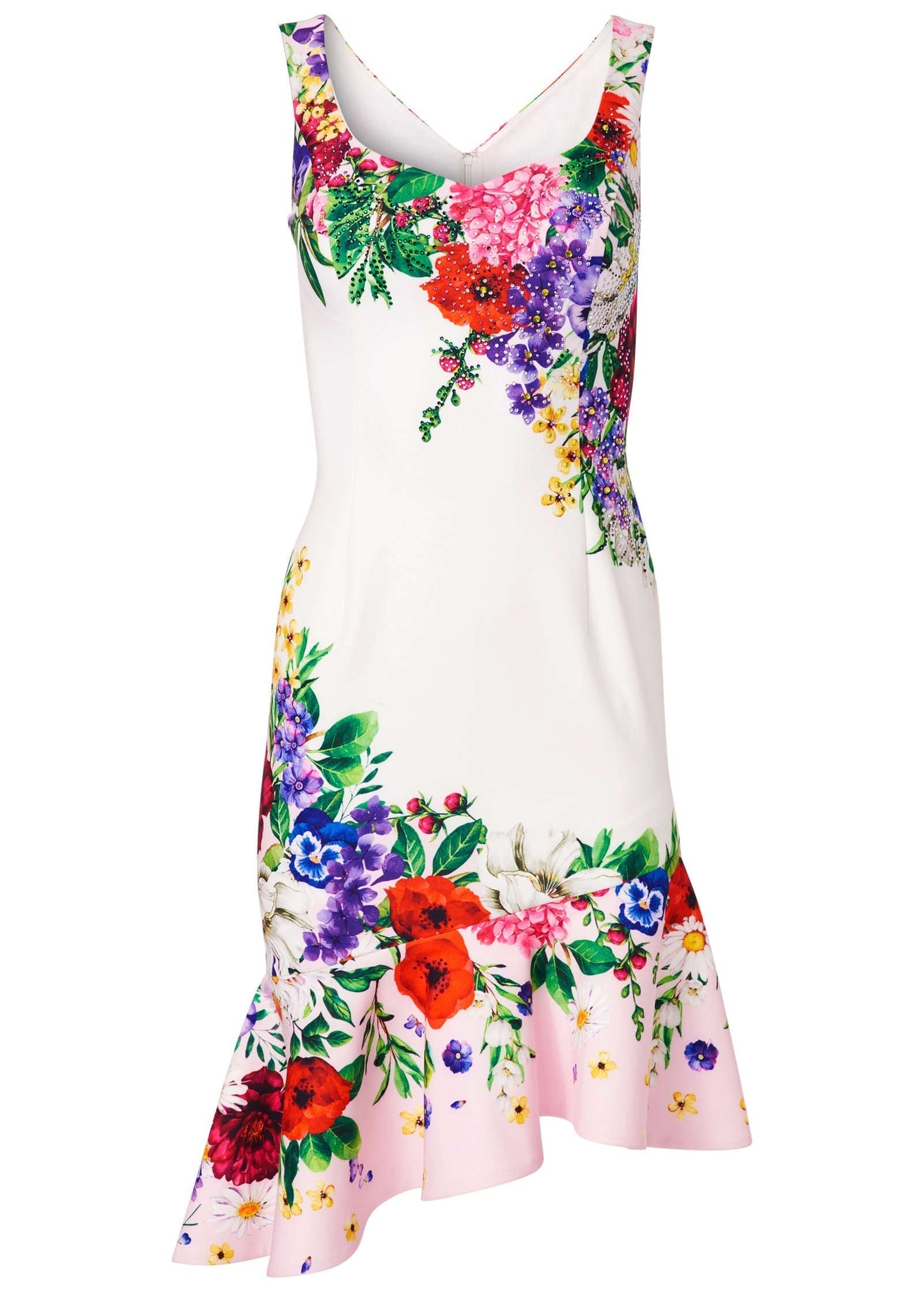 Ruffle Trim Detail Dress - White Multi OMFORT