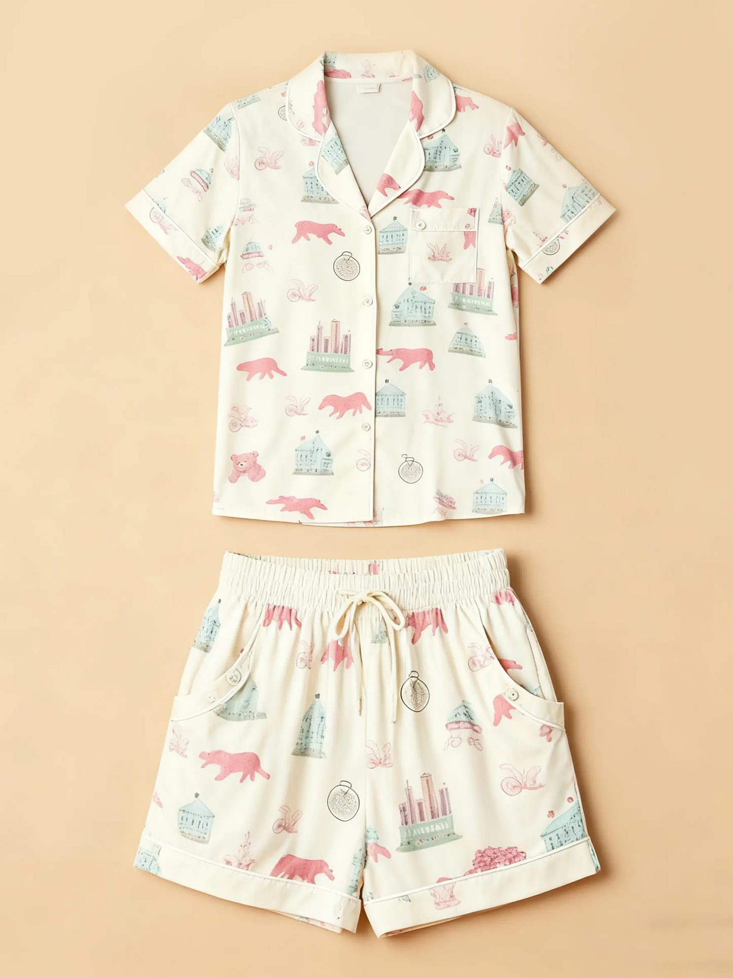 Irregular Print Short-Sleeve Pajama Set OMFORT